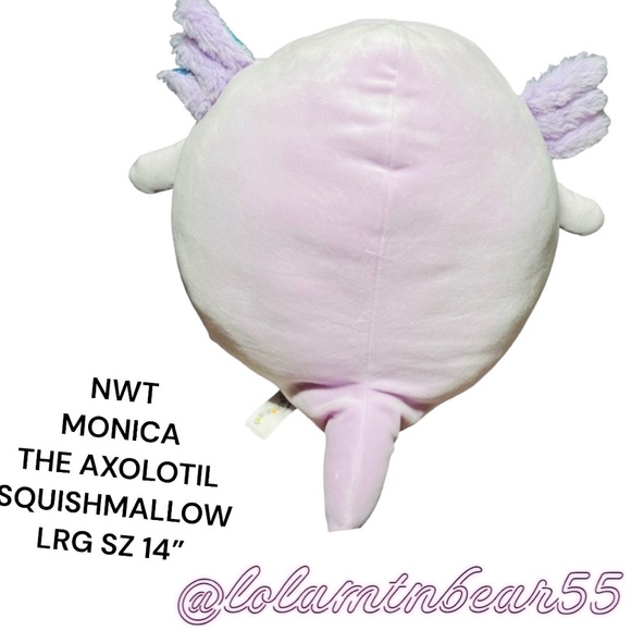 NEW W/TAGS LRG 14” MONICA THE AXOLOTL WITH RAINBOW 🌈 SHINY BELLY SQUISHMALLOW - Picture 3 of 7